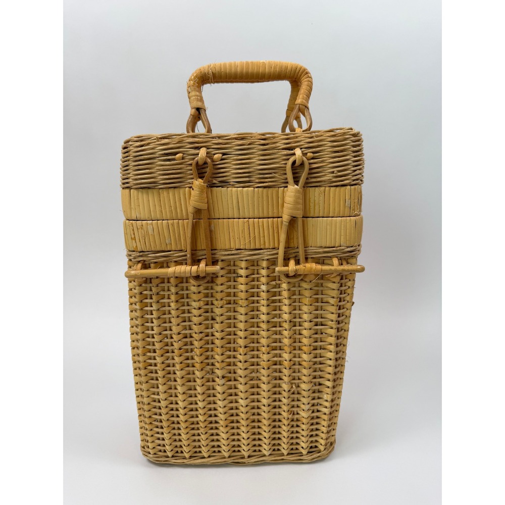 Vintage Woven Wicker Picnic Basket – Small Rectangular Handcrafted Basket